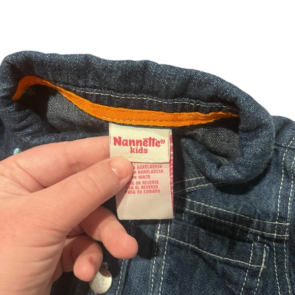 Nannette Kids Girl's 3T Denim‎ Jacket Button Up Ruffle Sleeve Unicorn Hearts - Picture 2 of 6